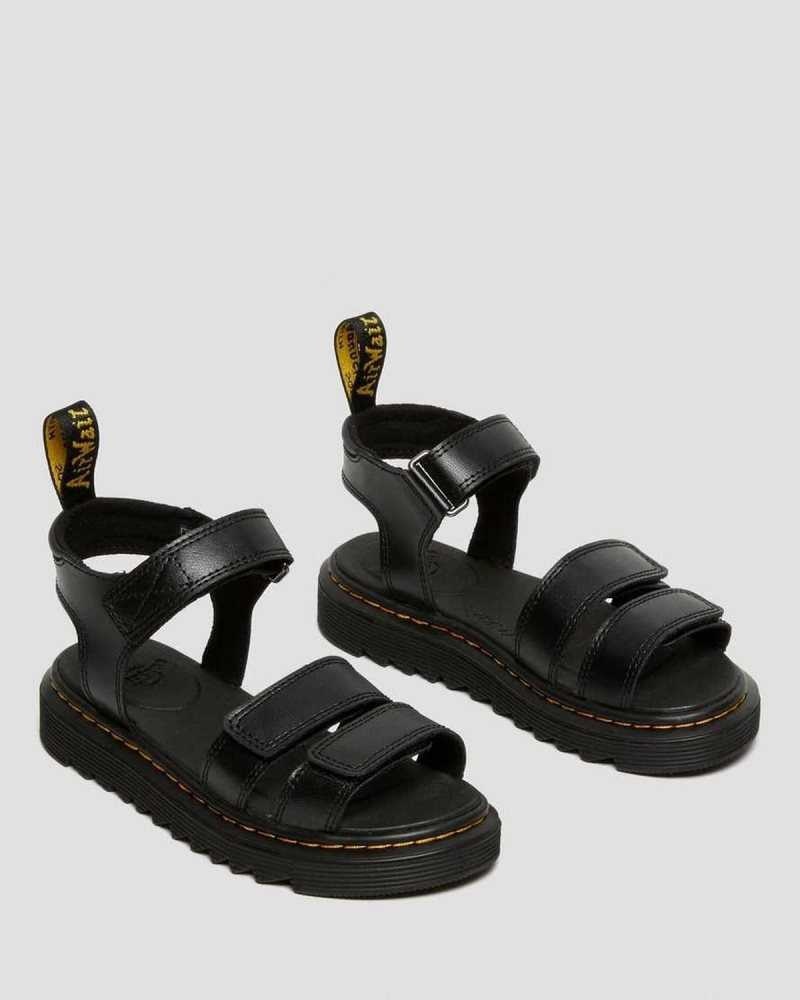 Black Dr. Martens Junior Klaire Leather Strap Sandals | PUNTB0376