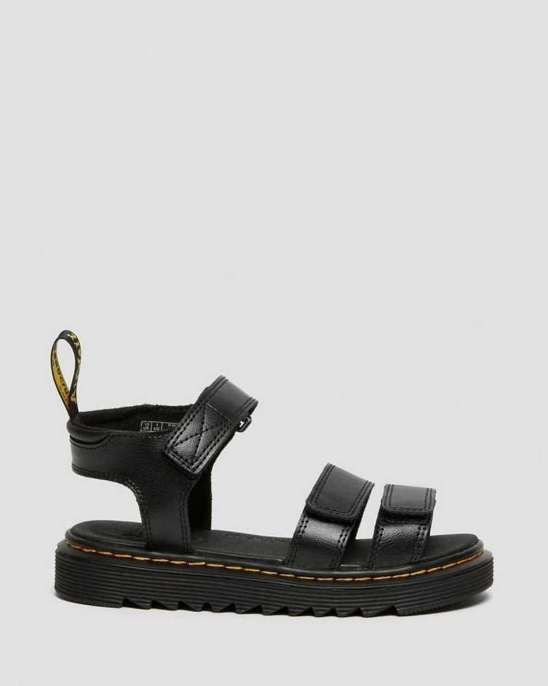 Black Dr. Martens Junior Klaire Leather Strap Sandals | PUNTB0376