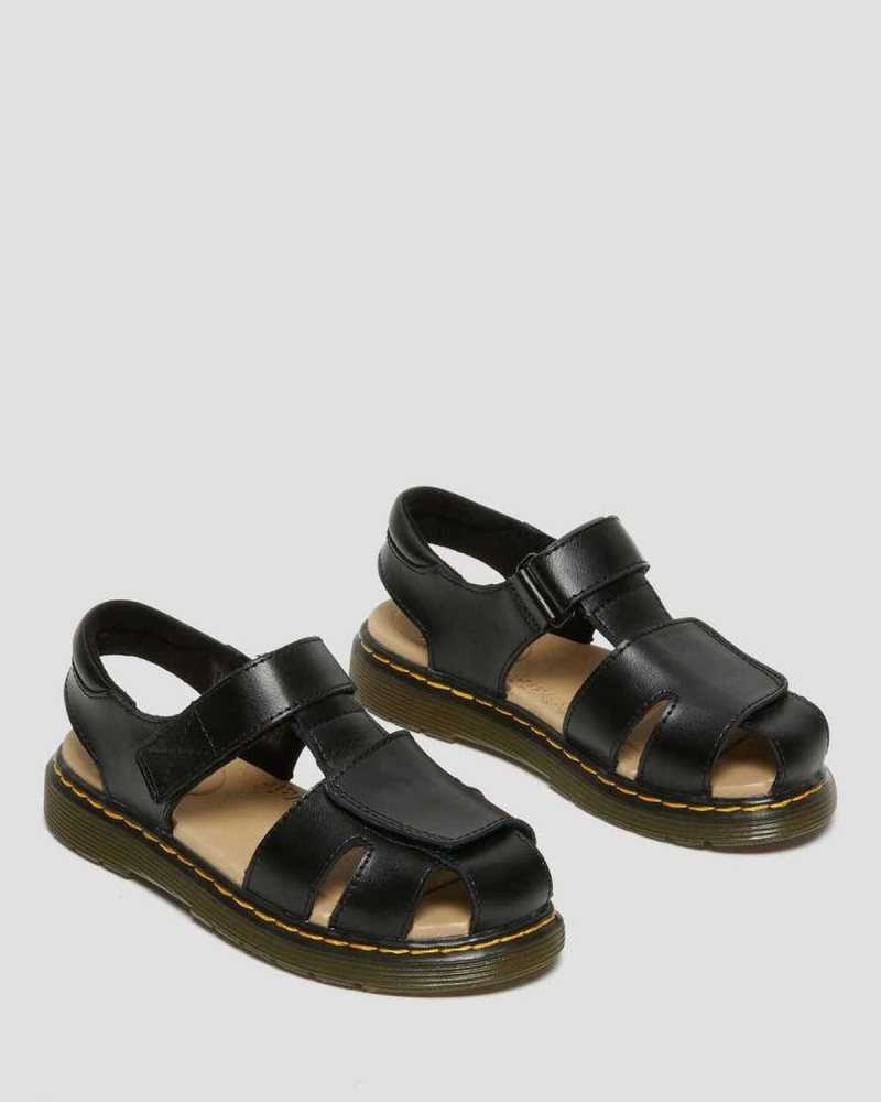 Black Dr. Martens Junior Moby II Leather Velcro Sandals | ULPAK5146