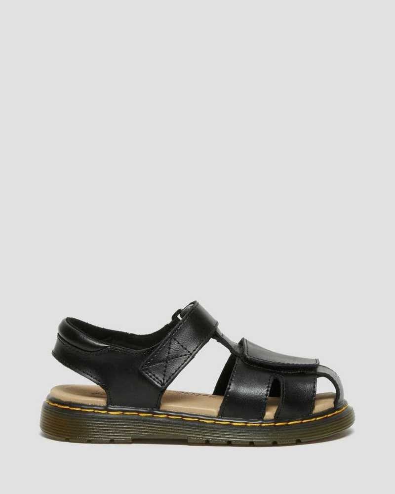 Black Dr. Martens Junior Moby II Leather Velcro Sandals | ULPAK5146