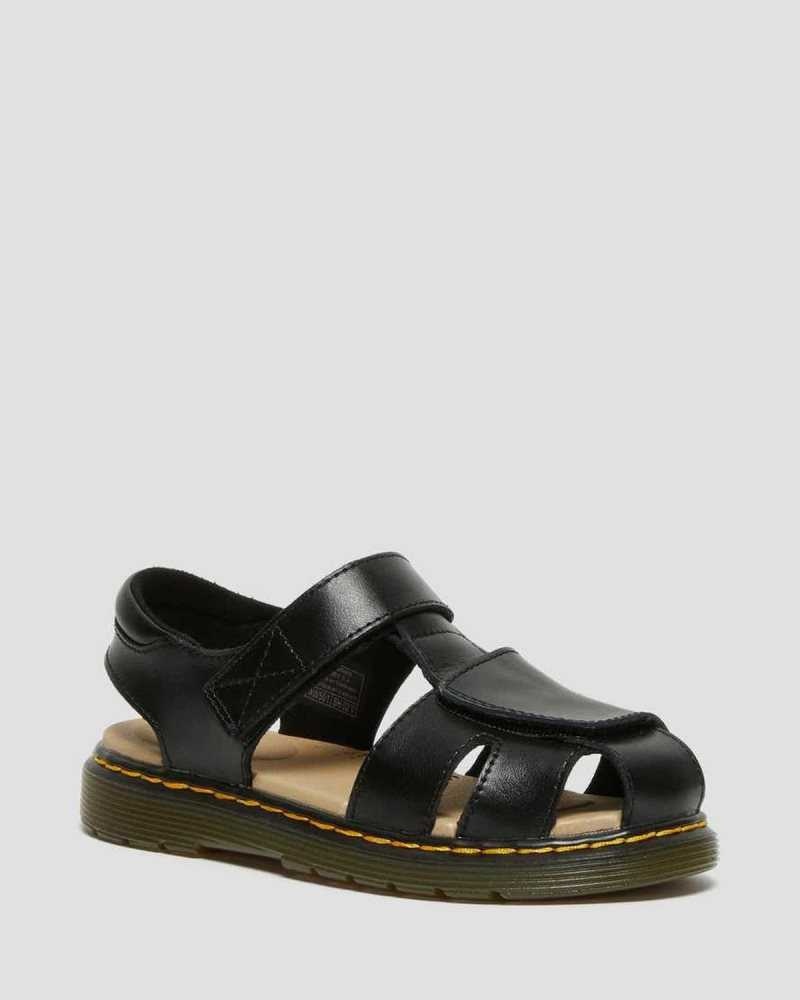 Black Dr. Martens Junior Moby II Leather Velcro Sandals | ULPAK5146