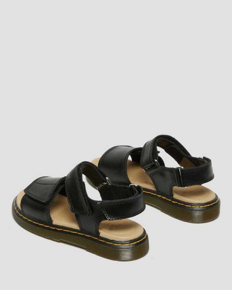 Black Dr. Martens Junior Romi Leather Velcro Sandals | MOIHP8024