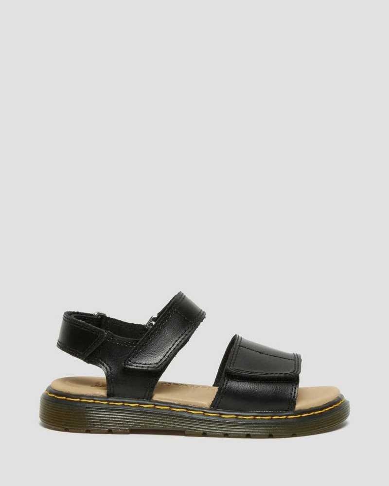 Black Dr. Martens Junior Romi Leather Velcro Sandals | MOIHP8024