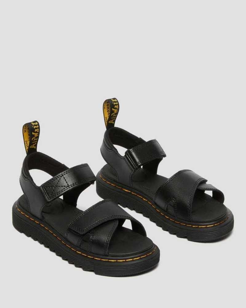 Black Dr. Martens Junior Vossie Leather Sandals | WDFUK9138