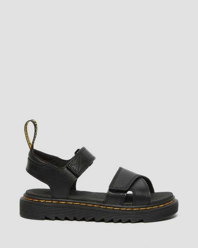 Black Dr. Martens Junior Vossie Leather Sandals | WDFUK9138