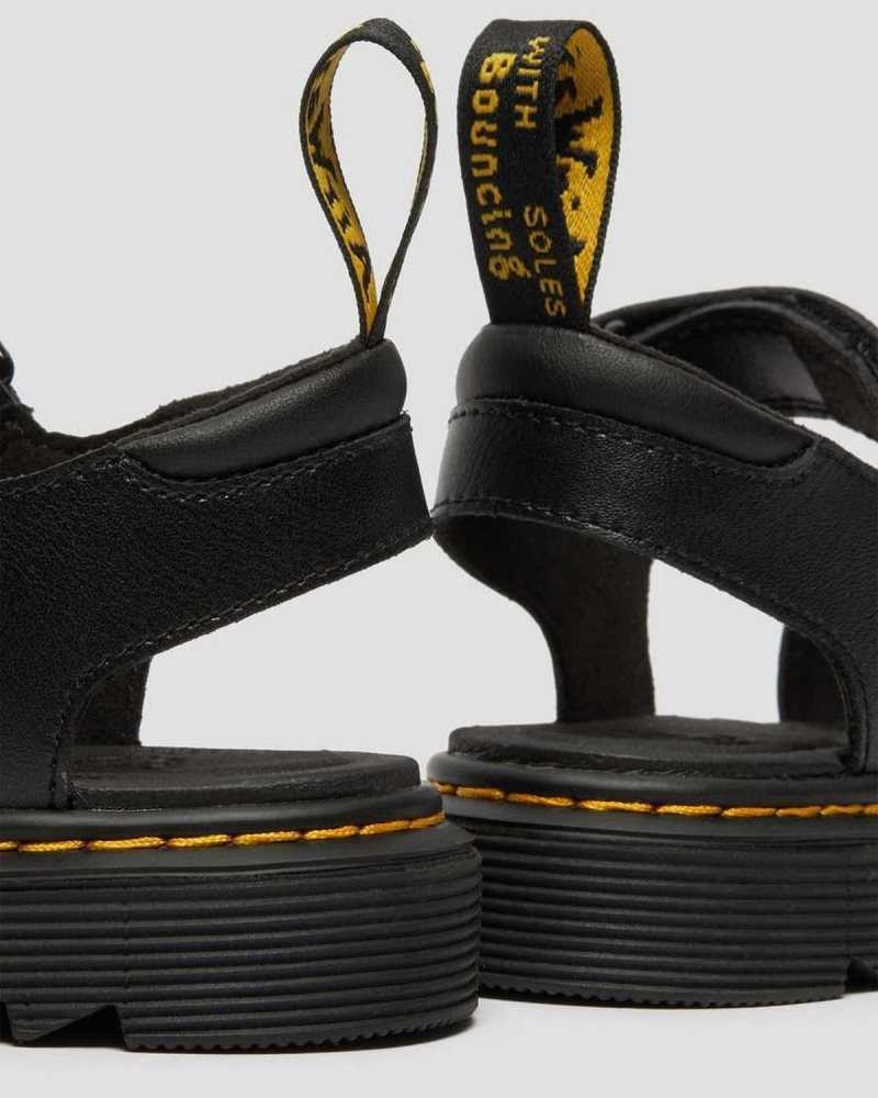 Black Dr. Martens Junior Vossie Leather Sandals | WDFUK9138