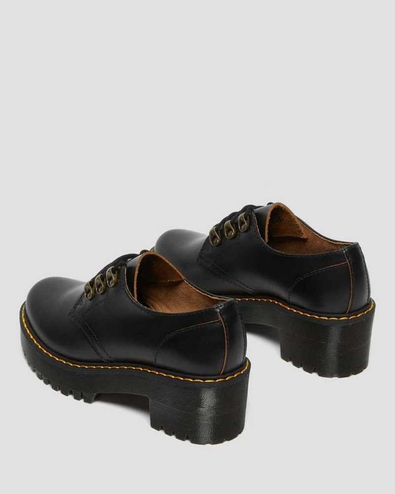 Black Dr. Martens Leona Lo Vintage Smooth Leather Heeled Shoes | FGNUQ0279