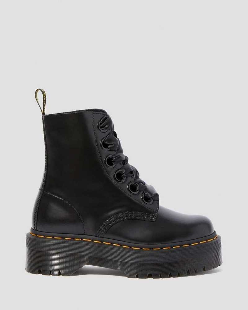 Black Dr. Martens Molly Leather Platform Boots | SJKML0293