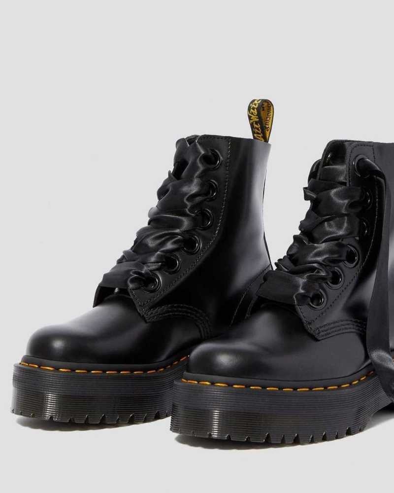 Black Dr. Martens Molly Leather Platform Boots | SJKML0293