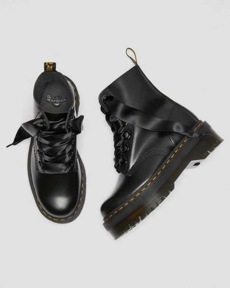 Black Dr. Martens Molly Leather Platform Boots | SJKML0293