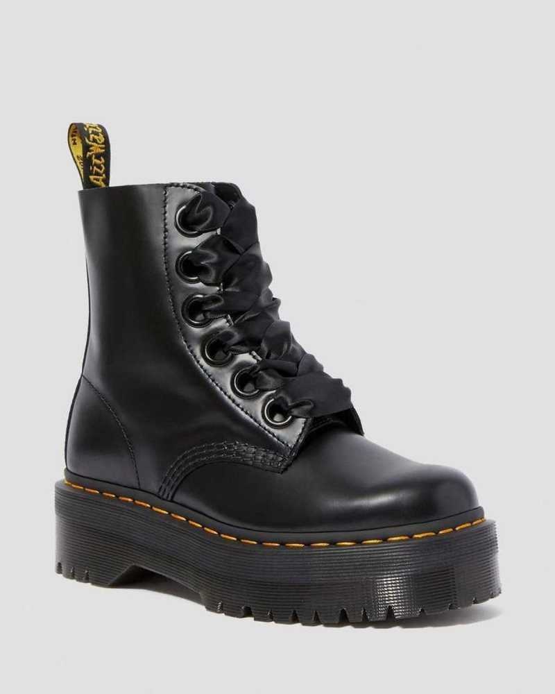 Black Dr. Martens Molly Leather Platform Boots | SJKML0293