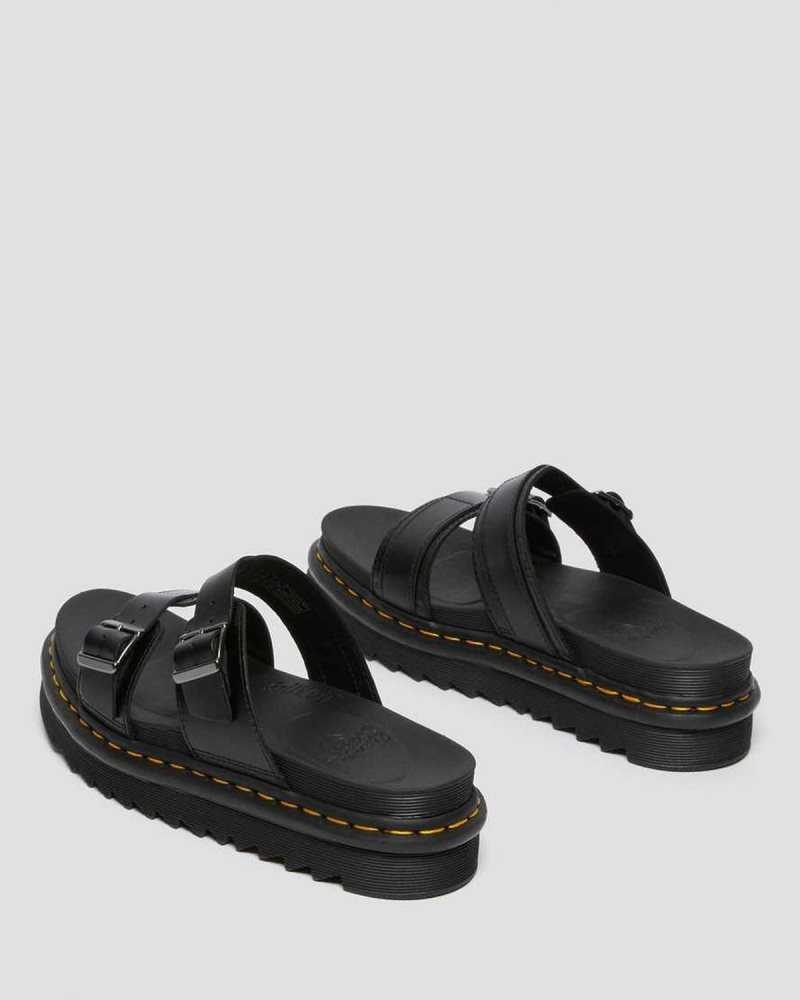 Black Dr. Martens Myles Brando Leather Buckle Slide Sandals | EOHCV6925