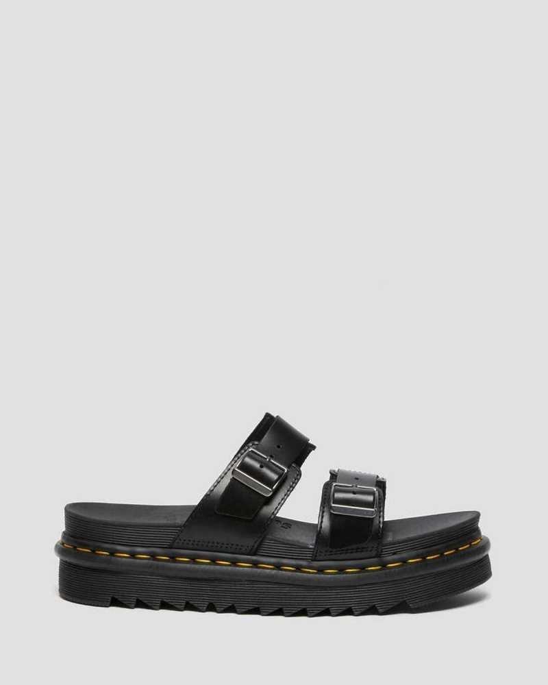 Black Dr. Martens Myles Brando Leather Buckle Slide Sandals | EOHCV6925