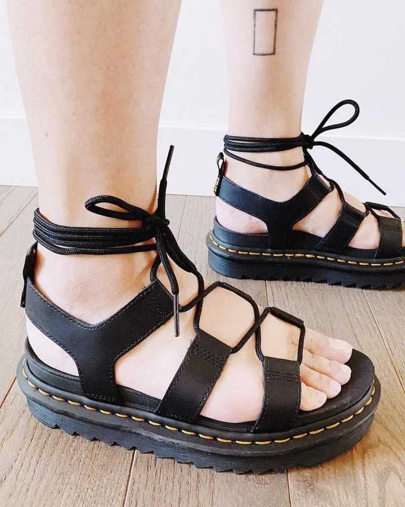 Black Dr. Martens Nartilla Leather Gladiator Sandals | MQIBK8452