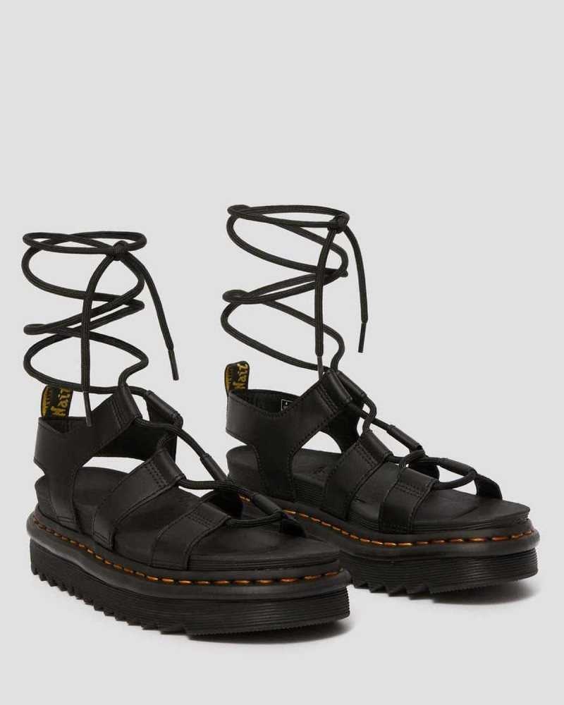 Black Dr. Martens Nartilla Leather Gladiator Sandals | MQIBK8452