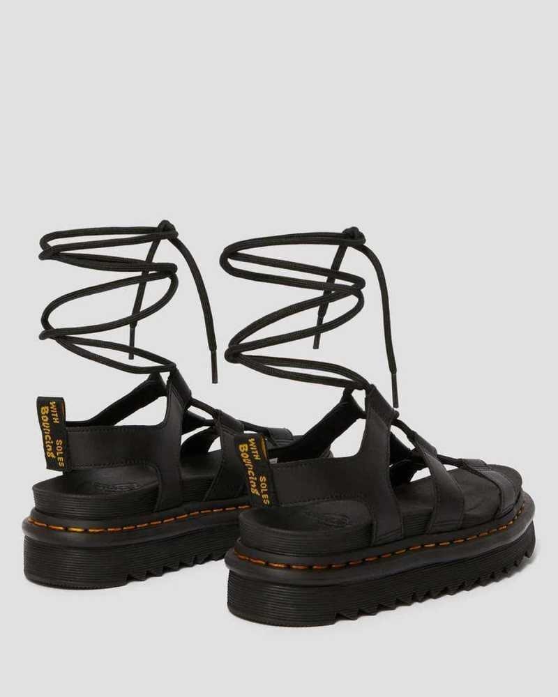 Black Dr. Martens Nartilla Leather Gladiator Sandals | MQIBK8452