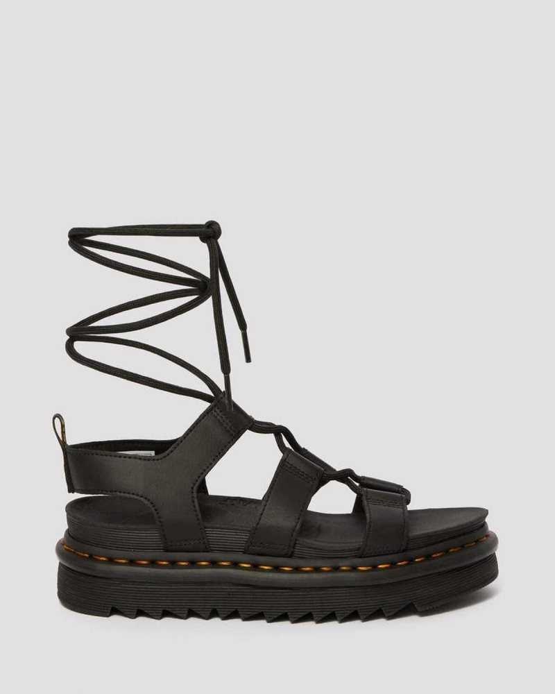 Black Dr. Martens Nartilla Leather Gladiator Sandals | MQIBK8452