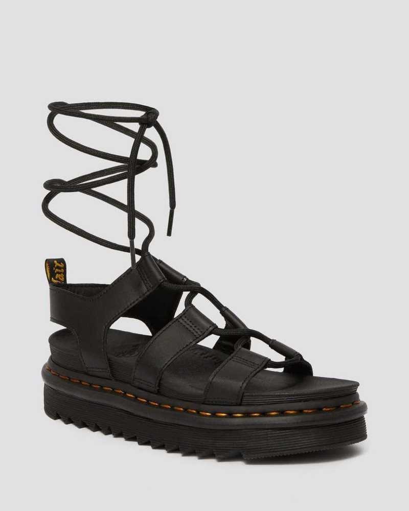 Black Dr. Martens Nartilla Leather Gladiator Sandals | MQIBK8452