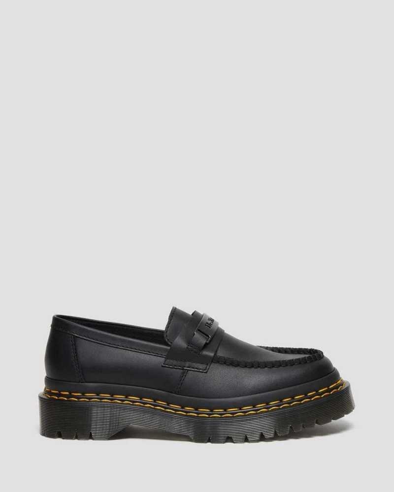 Black Dr. Martens Penton Bex Double Stitch Leather Loafers | BPOHI1783