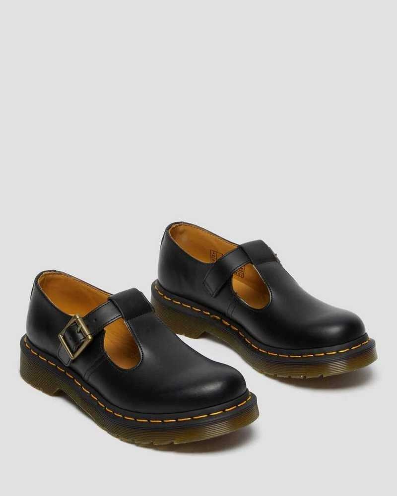 Black Dr. Martens Polley Smooth Leather Mary Janes | LRKVF4207