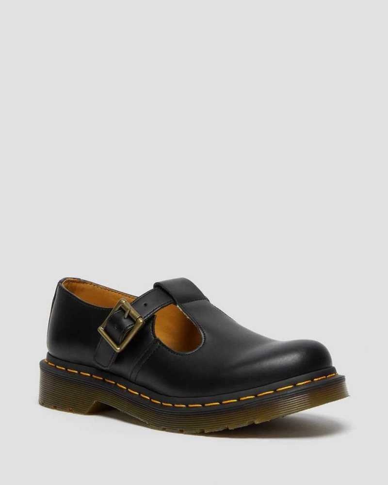 Black Dr. Martens Polley Smooth Leather Mary Janes | LRKVF4207