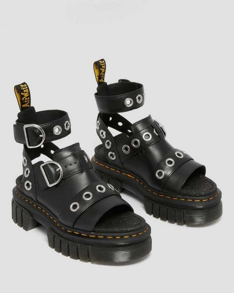 Black Dr. Martens Ricki Hardware Nappa Lux Leather Platform Sandals | ECZGB6430