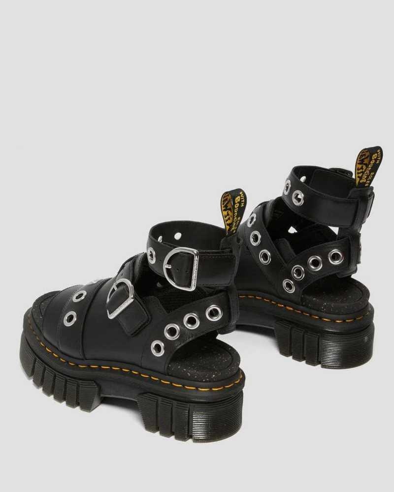 Black Dr. Martens Ricki Hardware Nappa Lux Leather Platform Sandals | ECZGB6430