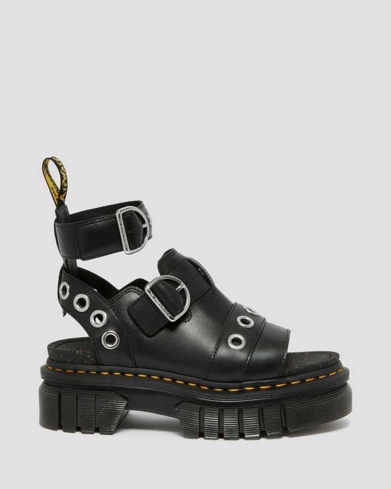 Black Dr. Martens Ricki Hardware Nappa Lux Leather Platform Sandals | ECZGB6430