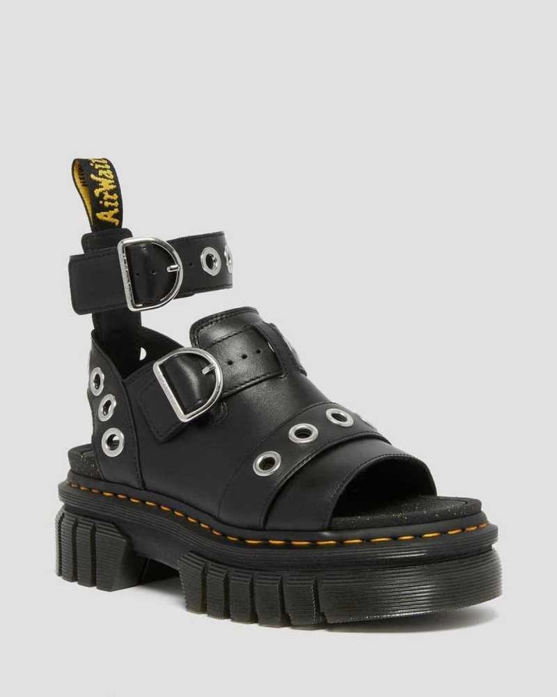 Black Dr. Martens Ricki Hardware Nappa Lux Leather Platform Sandals | ECZGB6430