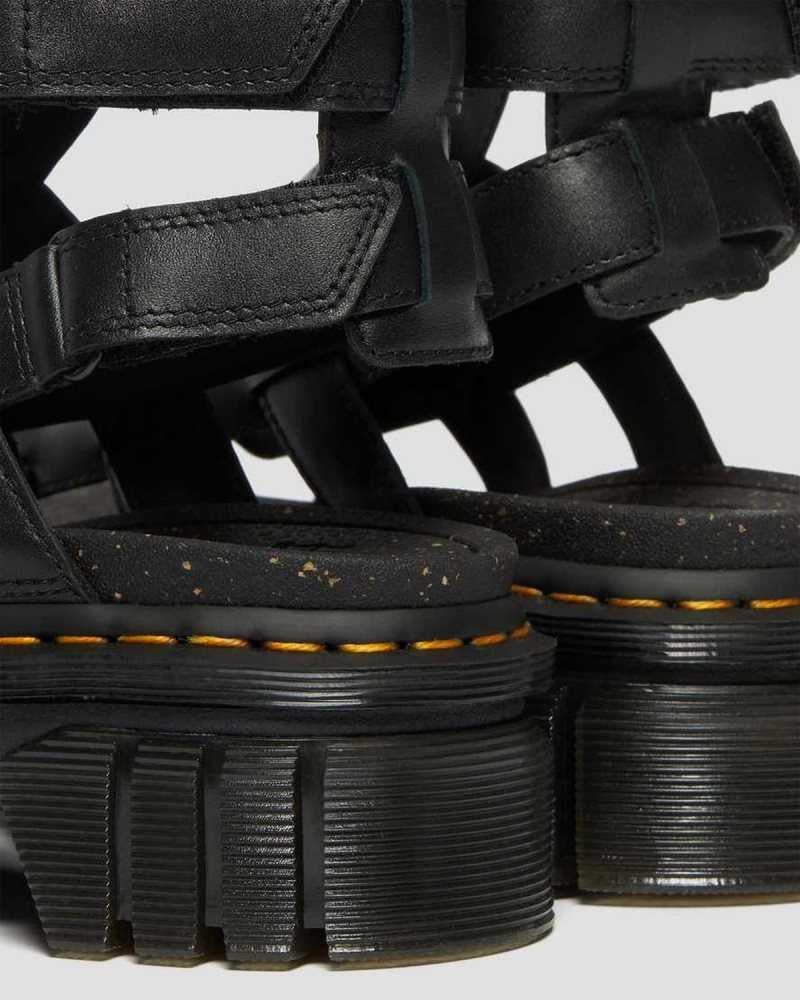 Black Dr. Martens Ricki Nappa Lux Leather Platform Gladiator Sandals | BIMCP7916