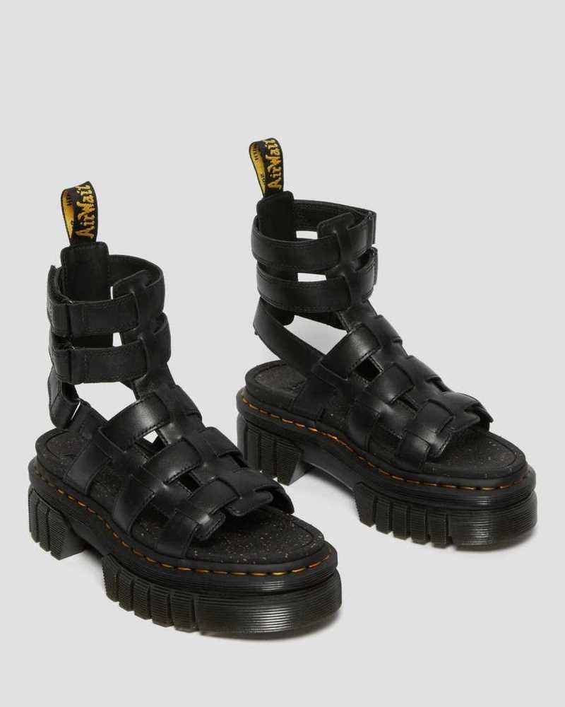 Black Dr. Martens Ricki Nappa Lux Leather Platform Gladiator Sandals | BIMCP7916