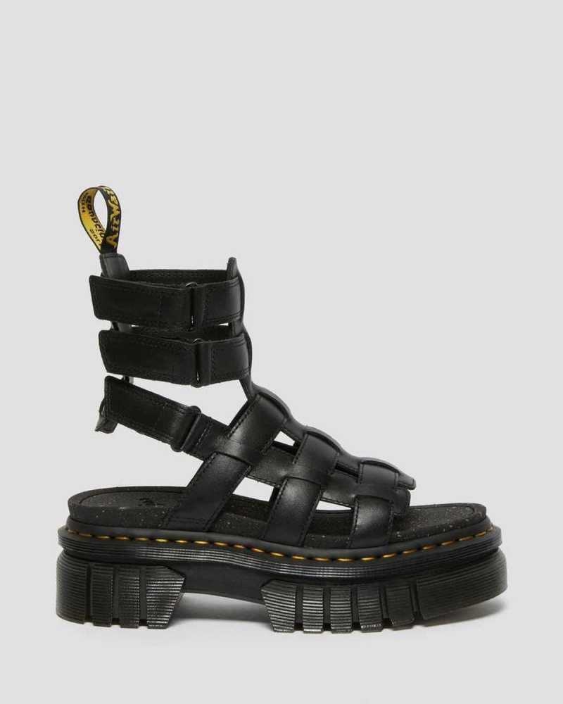 Black Dr. Martens Ricki Nappa Lux Leather Platform Gladiator Sandals | BIMCP7916