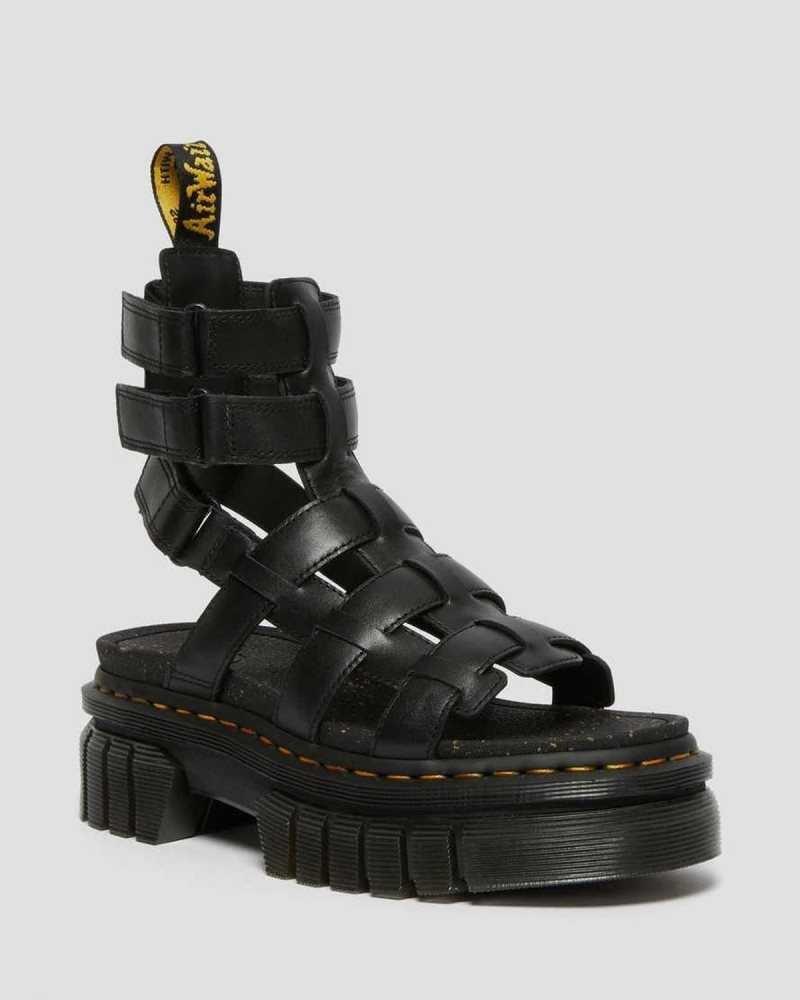 Black Dr. Martens Ricki Nappa Lux Leather Platform Gladiator Sandals | BIMCP7916