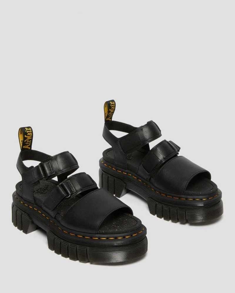 Black Dr. Martens Ricki Nappa Lux Leather 3-Strap Platform Sandals | UVYRL0215