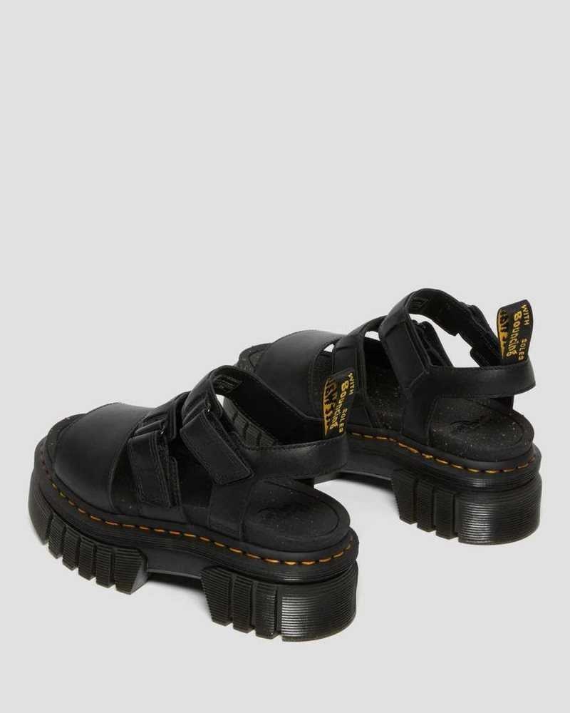 Black Dr. Martens Ricki Nappa Lux Leather 3-Strap Platform Sandals | UVYRL0215