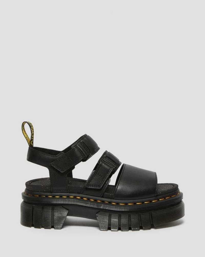 Black Dr. Martens Ricki Nappa Lux Leather 3-Strap Platform Sandals | UVYRL0215