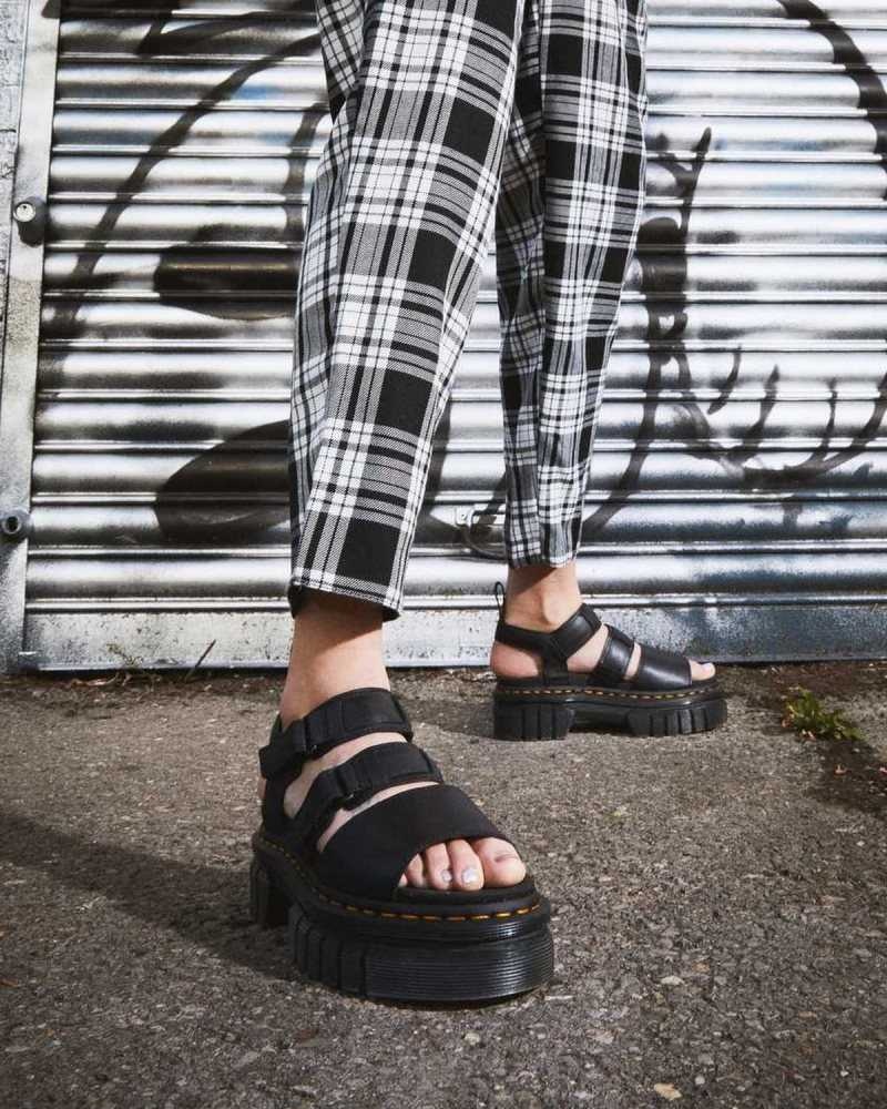 Black Dr. Martens Ricki Nappa Lux Leather 3-Strap Platform Sandals | PNEAG4207