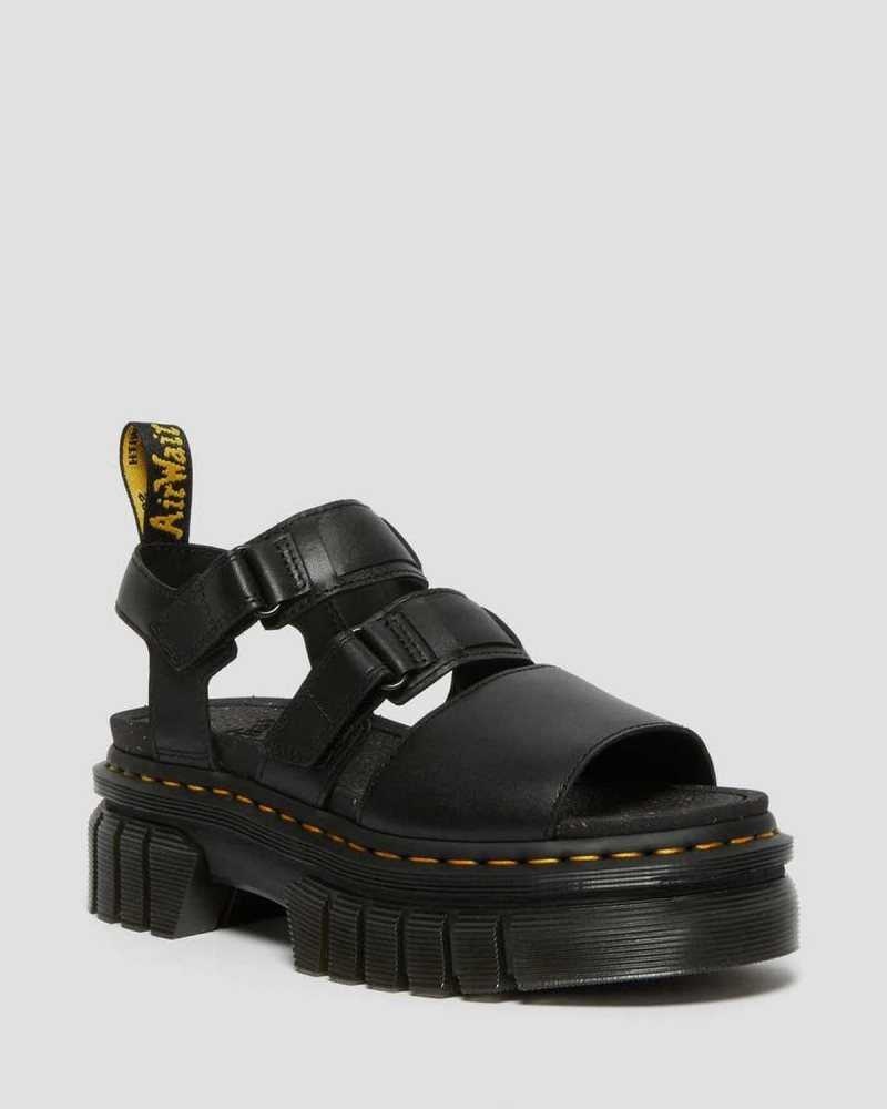 Black Dr. Martens Ricki Nappa Lux Leather 3-Strap Platform Sandals | PNEAG4207