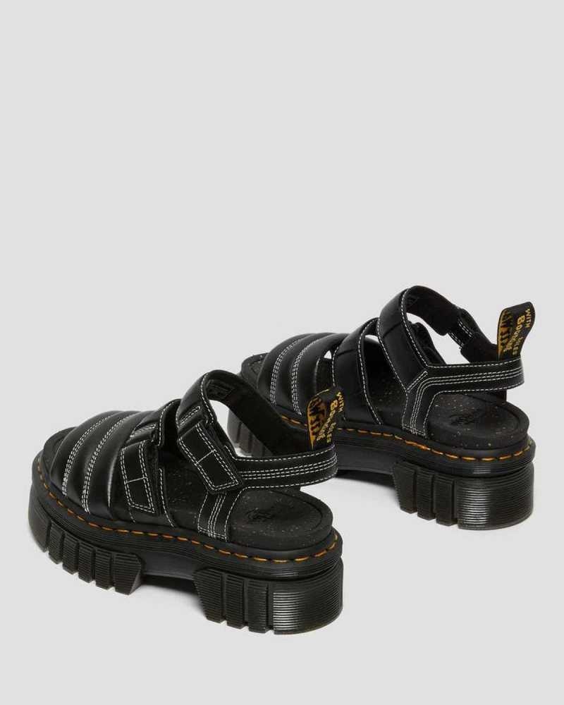 Black Dr. Martens Ricki Nappa Lux Leather 3-Strap Sandals | PEZAO5489