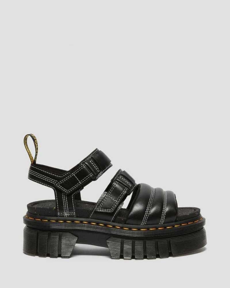 Black Dr. Martens Ricki Nappa Lux Leather 3-Strap Sandals | PEZAO5489