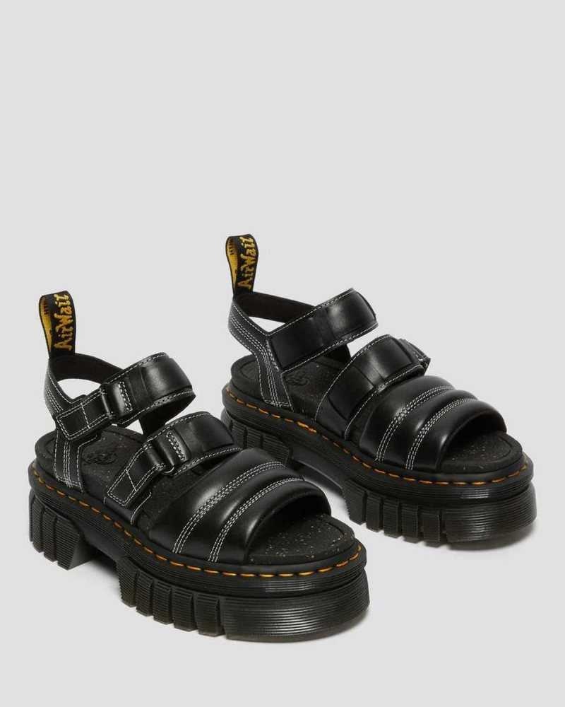 Black Dr. Martens Ricki Nappa Lux Leather 3-Strap Sandals | KWBGQ3508