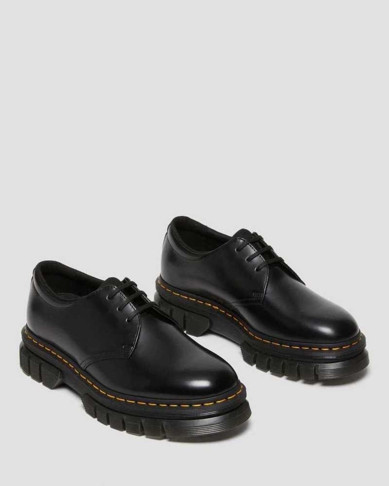 Black Dr. Martens Rikard Polished Smooth Leather Platform Shoes | MVEZO5492