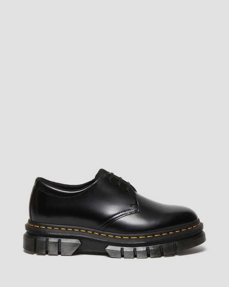 Black Dr. Martens Rikard Polished Smooth Leather Platform Shoes | MVEZO5492