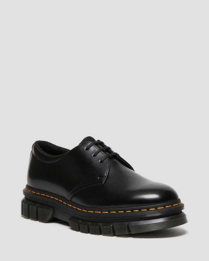 Black Dr. Martens Rikard Polished Smooth Leather Platform Shoes | MVEZO5492