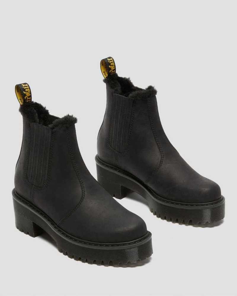 Black Dr. Martens Rometty Faux Fur Leather Chelsea Boots | KBJMO3149