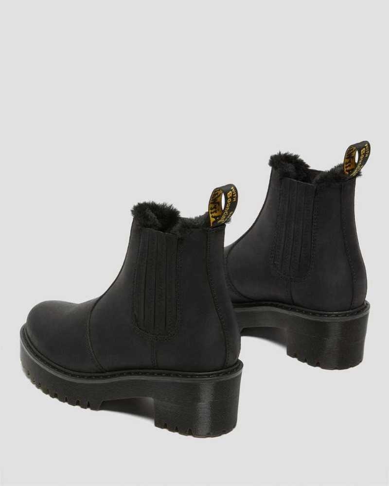 Black Dr. Martens Rometty Faux Fur Leather Chelsea Boots | KBJMO3149