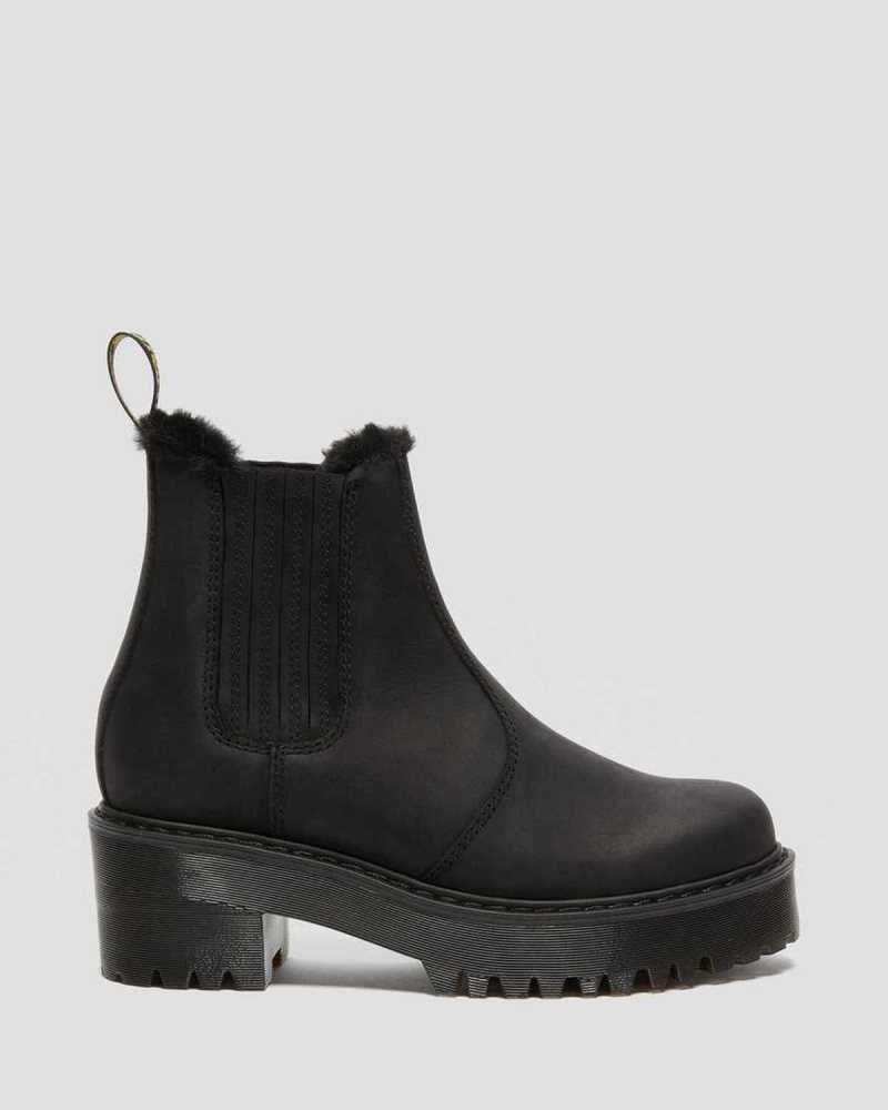 Black Dr. Martens Rometty Faux Fur Leather Chelsea Boots | KBJMO3149