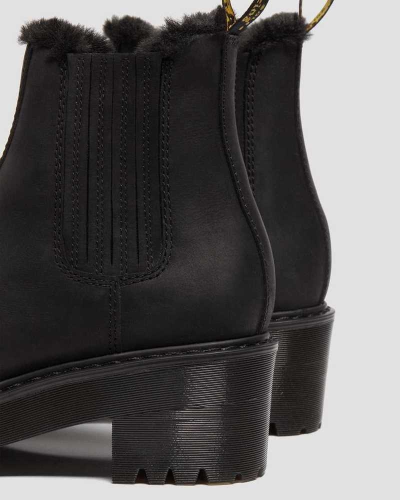 Black Dr. Martens Rometty Faux Fur Leather Chelsea Boots | KBJMO3149