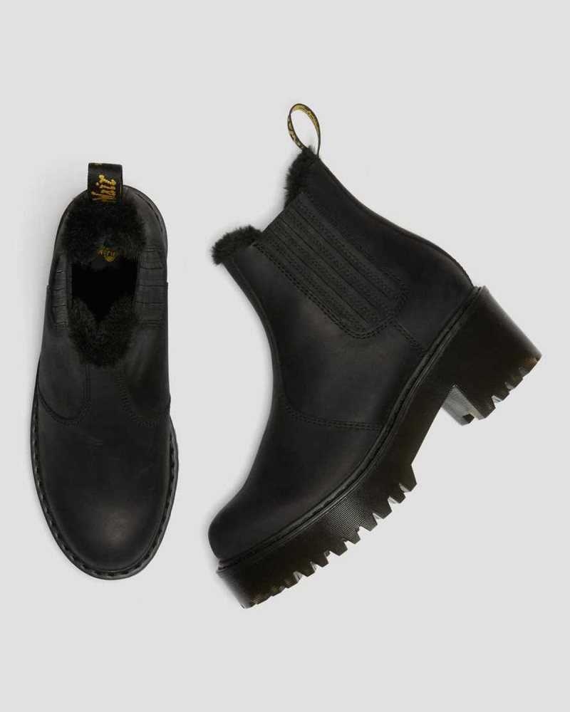 Black Dr. Martens Rometty Faux Fur Leather Chelsea Boots | KBJMO3149