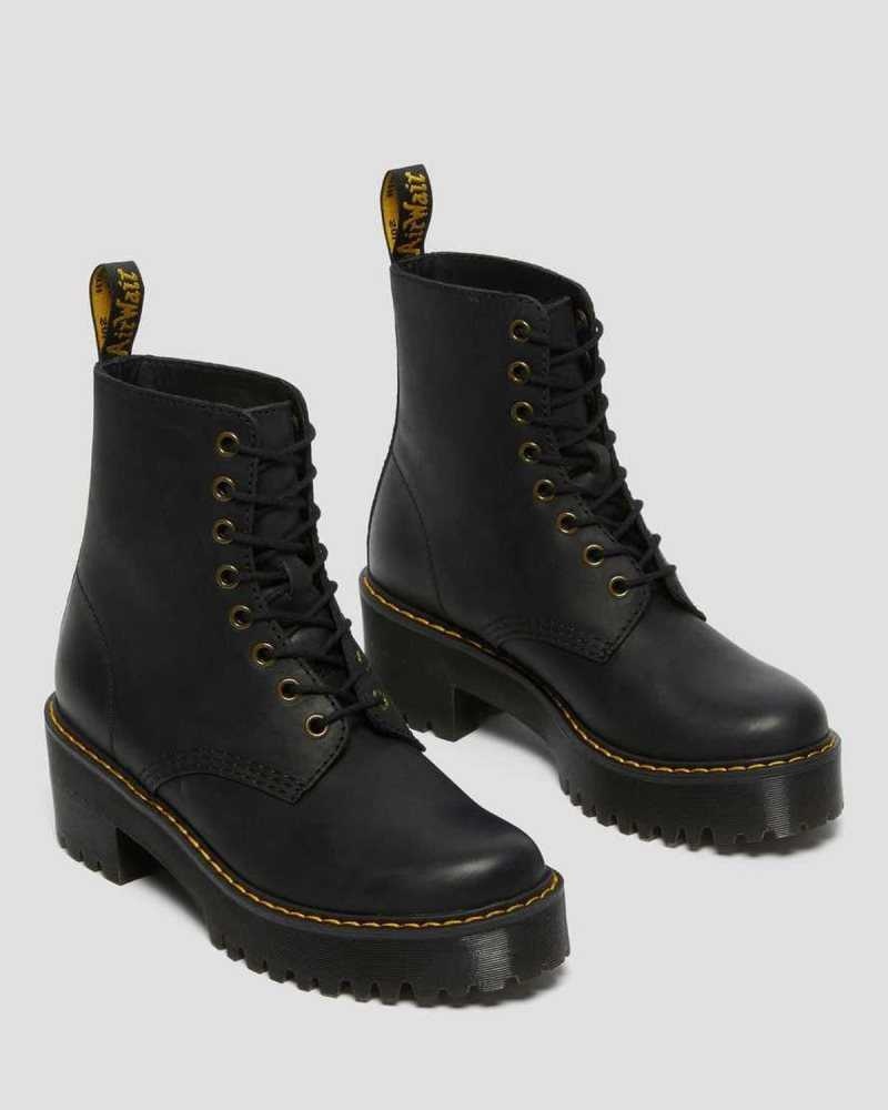 Black Dr. Martens Shriver Hi Wyoming Leather Heeled Boots | EAJTL9382